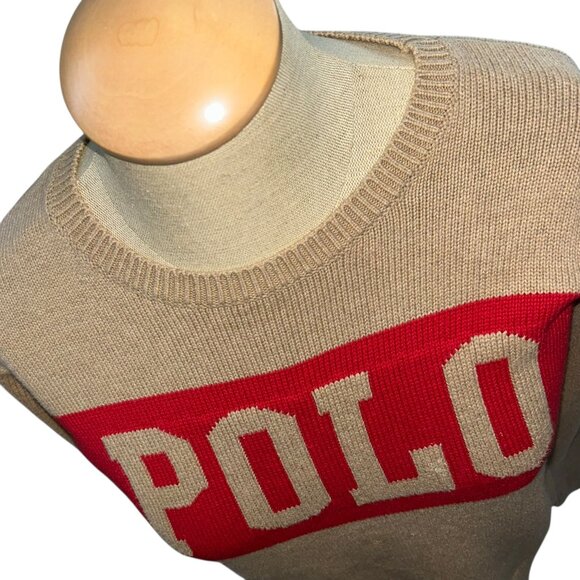 Khaki red POLO intarsia knit cotton crew neck sweater S - Picture 2 of 4